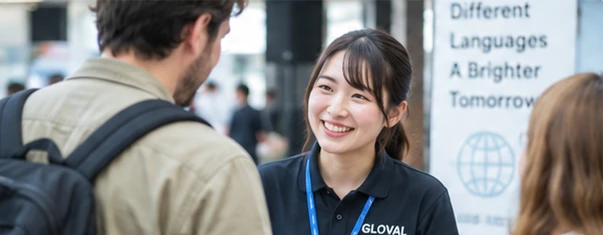 外国語を使ってお客様を案内する仕事のイメージ